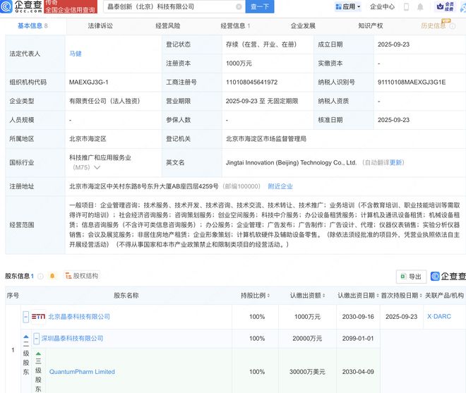 晶泰控股布局北京，成立创新科技公司深耕设备租赁市场